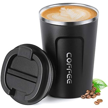 Smilatte 12oz 380ml Vacuum Insulated Coffee Travel Mug Leak proof Double Wall Stainless Steel Reusable Cup with Lid Thermal Tumbler for Hot and Cold Drinks Matte Texture Black