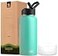 koodee Insulated Water Bottle with Straw Lid 32 oz Stainless Steel Wide Mouth Sports Water Bottle Double Wall Vacuum Keeps Liquids Hot or Cold Teal