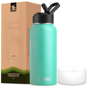 koodee Insulated Water Bottle with Straw Lid 32 oz Stainless Steel Wide Mouth Sports Water Bottle Double Wall Vacuum Keeps Liquids Hot or Cold Teal