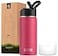 koodee 16 oz Water Bottle Stainless Steel Double Wall Vacuum Insulated Water Bottle for School Wide Mouth Water Flask with Straw Canyon Red