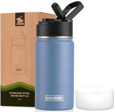 koodee Water Bottle with Straw12 oz Stainless Steel Double Wall Vacuum Insulated Water Bottle for School BPA Free Royal Blue