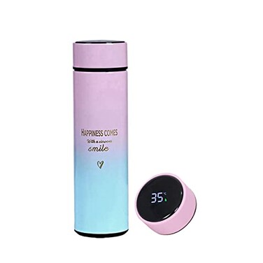 Hroruforg Smart Water Bottle Insulated Water Bottle Coffee Bottle Travel Coffee Mug Flasks for Hot and and Cold Drinks 169 oz500ml Gradient pink