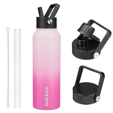 BJPKPK 40oz Stainless Steel Insulated Water Bottle with 3 Lids Sakura BPA Free Leakproof Thermos Bottle for Sports Gym