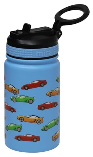 MIRA 12 oz Small Insulated Water Bottle for Cold Drinks LeakProof Stainless Steel with Straw Lid for Travel Hiking Gym Racecar