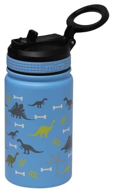 MIRA 12 oz Small Insulated Water Bottle for Cold Drinks LeakProof Stainless Steel with Straw Lid for Travel Hiking Gym Dino