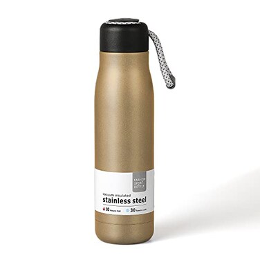 Dusgut Water Bottle with Portable Lid Metal Vacuum Insulated Stainless Steel Reusable Leak Proof Flask 17oz Gold