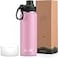 koodee Insulated Water Bottle 22 oz Stainless Steel Double Wall Vacuum Wide Mouth Sport Bottle with Leakproof Spout Lid Pink