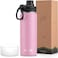 koodee Insulated Water Bottle 22 oz Stainless Steel Double Wall Vacuum Wide Mouth Sport Bottle with Leakproof Spout Lid Pink
