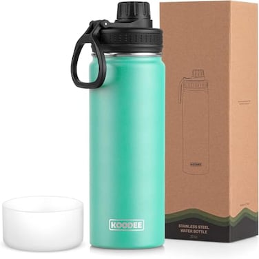 koodee Insulated Water Bottle 22 oz Stainless Steel Double Wall Vacuum Wide Mouth Sport Bottle with Leakproof Spout Lid Teal