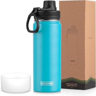 koodee Insulated Water Bottle 22 oz Stainless Steel Double Wall Vacuum Wide Mouth Sport Bottle with Leakproof Spout Lid Sky Blue