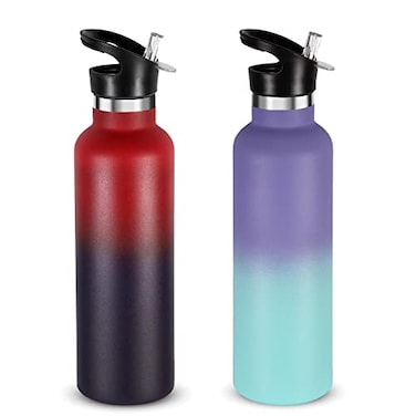 Neihepal 24oz Insulated Water Bottles Bulk 2 PackStainless Steel Double Wall Sport Bottle with Straw LidMetal Reusable Thermoses Cup with Hand Cap for SchoolCyclistsHikersGift AssortedSet of 2
