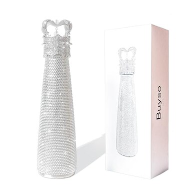 Buyso Bling Water Bottle Rhinestone Diamond Water Bottle Reusable Insulated Stainless Steel Bling Premium Aesthetic Gift Princess silver