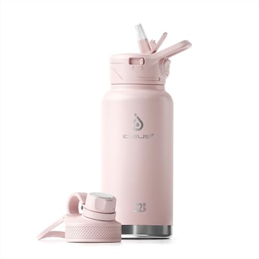 Ideus IDEUS Insulated Stainless Steel Water Bottle with 2 LeakProof Lids Thermal Water Flask for Hiking Biking 32oz Light Pink