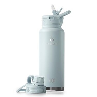 Ideus IDEUS Insulated Stainless Steel Water Bottle with 2 LeakProof Lids Thermal Water Flask for Hiking Biking 40oz Light Blue