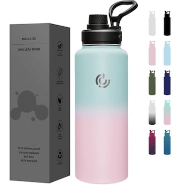 COKTIK Sports Water Bottle 40oz Insulated Water Bottle with HandleStainless SteelSimple ModernSuitable for Travel School Boy GirlBubble Gum