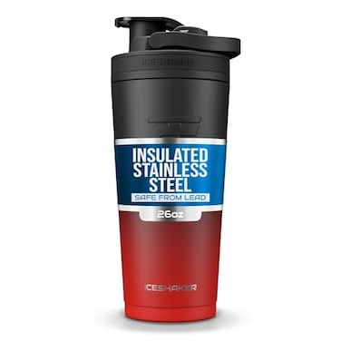 Ice Shaker Insulated Stainless Steel Shaker Bottle 26oz Redblack Cold for 30 Hours Insulated Cup with Twiston Agitator OdorFree Bottle for Protein Shakes Water Smoothies Cocktails