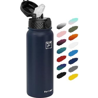 Fanhaw 20 Oz Kids Insulated Stainless Steel Water Bottle with Straw Lid Leakproof AntiDust Everyday Use Bottle for School Women Men Back to School Essentials Navy Blue