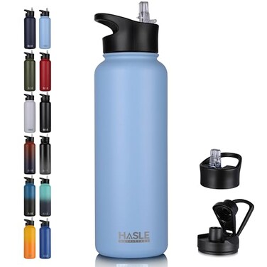 HASLE OUTFITTERS 40oz Stainless Steel Water Bottle Vacuum Insulated Double Walled Leak Proof Sports Water Bottle with 2 Lids Straw and Spout Lid Thermo Mug Keep Cold and HotBlue1