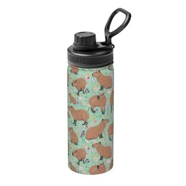 Yossyaog Capybara Gifts Cute Capybara Kawaii Water Bottle Leak Proof Stainless Steel Vacuum Insulated Bottle for Hot or Cold Drinks Adorable Travel Mug Green