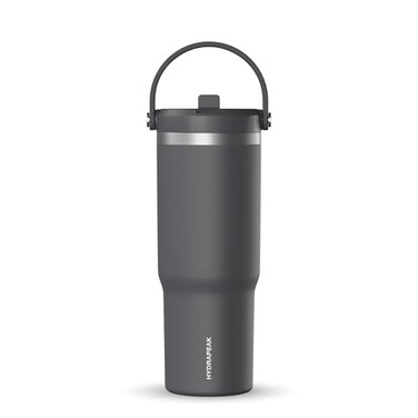 Hydrapeak Nomad 32oz Insulated Stainless Steel Travel Tumbler with Handle Straw Lid Leakproof Cupholder Friendly Keeps Drinks Cold 24 Hours Reusable Bottle for Daily Hydration Grey Matter