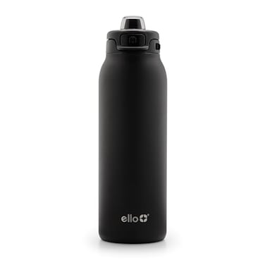 Ello Pop Fill 32oz Stainless Steel Water Bottle with Quick Fill Technology Double Walled and Vacuum Insulated Metal Leak Proof Locking Lid Sip and Chug Reusable BPA Free Black