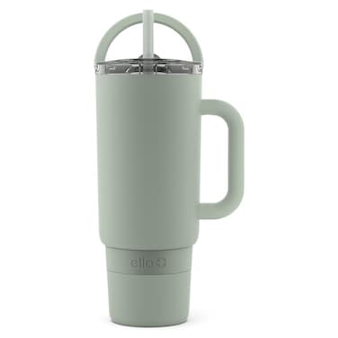 Ello Port 40oz Tumbler with Carry Loop Integrated Handle Vacuum Insulated Stainless Steel Reusable Water Bottle Travel Mug with Leak Proof Lid Straw Perfect for Iced Coffee Tea Sage
