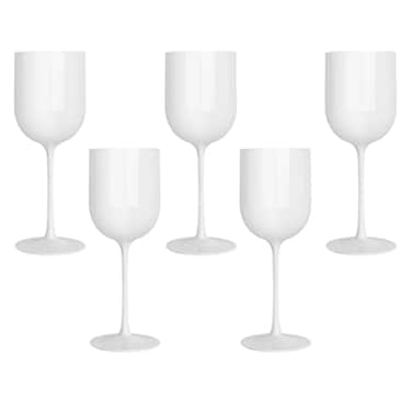 PLASTICPRO White Plastic Wine Glasses Set of 25 Elegant Wine Goblets Hard Plastic Wine Cups on Stem 12 Ounce