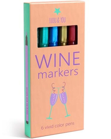 Lulu & LuLu Wine Glass Markers Metallic Colors 6 Pens Pack Wine Charms Alternative
