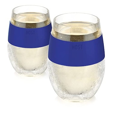 Host Wine Freeze Cup Set of 2 Plastic Double Wall Insulated Drink Cup Freezable Vacuum Insulated Wine Glasses 85 oz Blue