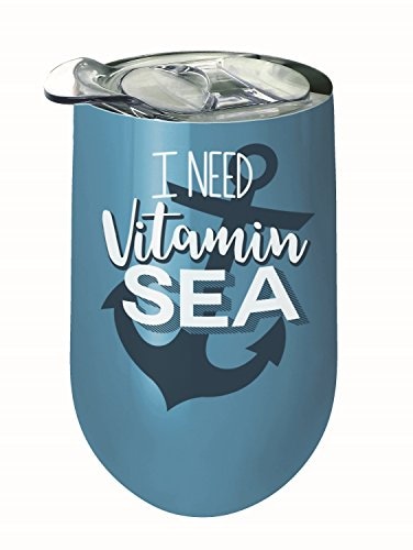 Spoontiques 16938 I Need Vitamin Sea Stainless Wine Tumbler Blue