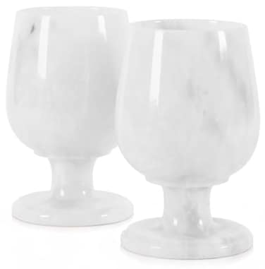 Radicaln Marble Wine Glasses Set of 2 Handmade White 5 Inch Stem Drinking Glassware For Dining Table Decor Ideal White and Red Wine Glasses For Parties Weddings