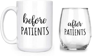 Artisan Owl Before Patients After Patients SET Set Contains One 1 15 oz Deluxe Large DoubleSided Mug and One 1 17 oz Stemless Wine Glass