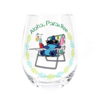 Silver Buffalo Disney Lilo and Stitch Tropical Relaxing Aloha Paradise Boxed Stemless Wine Glass 20 Ounces
