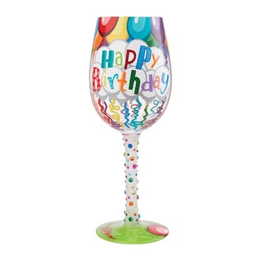 Enesco Designs by Lolita Happy Birthday Streamers Artisan HandPainted Wine Glass 15 Ounce Multicolor