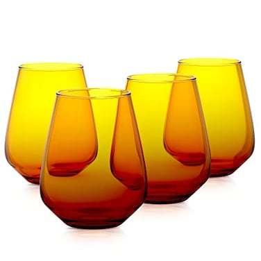 RAKLE Stemless Wine Glasses Set of 4 143oz Modern Colored Drinking Tumblers for Red White Rose Wine and Cocktails LeadFree Durable Dishwasher Safe Glassware Amber Gradient