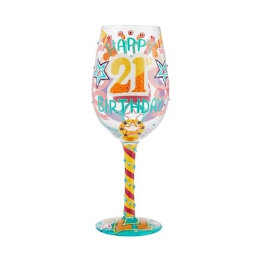 Enesco Designs by Lolita Happy 21st Birthday HandPainted Artisan Wine Glass 15 Ounce Multicolor