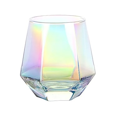 DIEWEISIMI Wine Glass Stemless Wine Glass for Red and White Wine Iridescent Diamond Shaped Glassware for Whiskey Cocktail Gift for Anniversary Wedding Housewarming Birthday