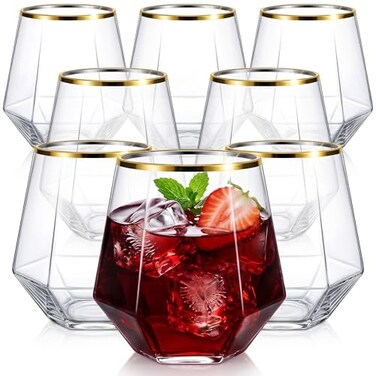 Lueumxc Diamond Plastic Wine Glasses40 Pack Unbreakable Whiskey Cocktail Wine Champagne Glasses12 Ounce Durable Disposable Cups Gold Rim for Parties Weddings Birthdays 40pack 12oz D6 Gold Rim1