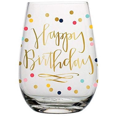 Slant Collections Wine Glass Gifts Stemless Wine Glass 20Ounce Happy Birthday
