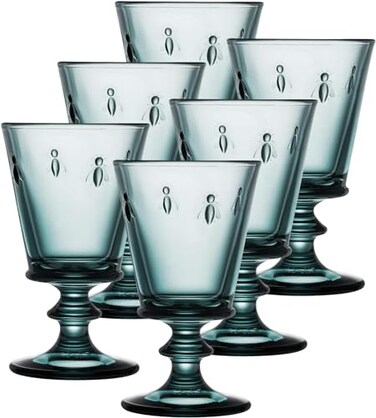 La Roch&Atilde;&uml;re La Rochere Napoleon Bee Blue Stemmed Wine Glasses Set of 6 Vintage French Glassware with Stable Base Elegant Durable Glasses for Confident Hosting and EuropeanStyle Tables 8 oz