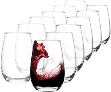 CZUMJJ Stemless Wine Glasses Set of 12 Clear Red White Wine Glass for Party Wedding Anniversary 13 Oz