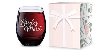 GSM Brands Stemless Wine Glass for Bridesmaid Gifts Made of Unbreakable Tritan Plastic and Dishwasher Safe 16 ounces