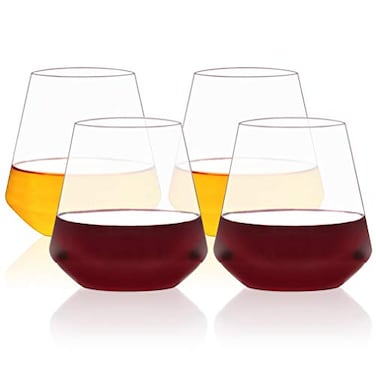 MICHLEY Large Stemless Wine Glasses Clear Tritan PlasticUnbreakable Wine Cups for Red and White Dishwasher Safe 17oz Set of 4