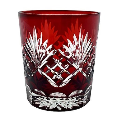 PLEASANT BREEZE Ruby Red Fancy Hand Cutting Wine Glass Gift Boxed 10 Oz Handmade Old Fashioned Glass
