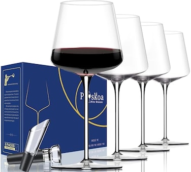 Physkoa Red Wine Glasses Set of 418 oz Hand Blown Crystal Modern Wine GlassesUnique square wine glasses with flat bottom For Cabernet Pinot Noir Burgundy