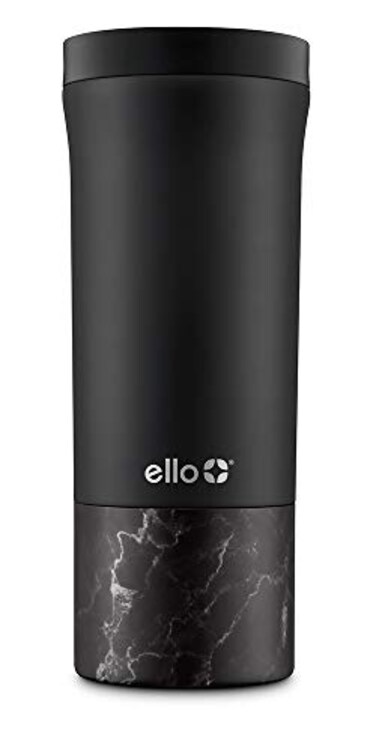 Ello Miri 16oz Vacuum Insulated Stainless Steel Travel Mug LeakProof Slider Lid Keeps Hot for 5 Hours Perfect for Coffee or Tea BPAFree Fits Most Cupholders Holiday Gift Black