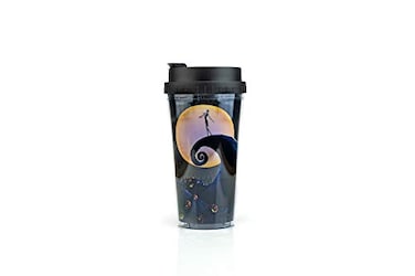 Silver Buffalo Nightmare Before Christmas Double Wall Plastic Glitter Travel Mug 16Ounce