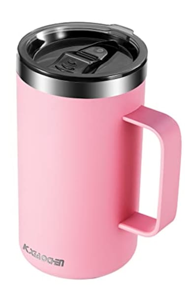 KXIAOCHEN 20oz Insulated Coffee Mug with Lid Stainless Steel Coffee Cup Double Wall Vacuum Coffee Tumbler with Handle Premium Thermal Travel Coffee Mug Pink