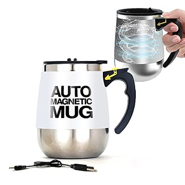 daasigwaa Self Stirring Mug Rechargeable Magnetic Electric Auto Mixing Stainless Steel Cup for OfficeKitchenTravelHome CoffeeTeaHot ChocolateMilk400 ml135 ozWhite