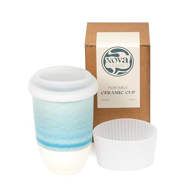 NOVA CERAMICS Travel Mug Portable Coffee To Go Mug Microwave Dishwasher Safe Coffee Cups Reusable Gifts For Women Men Him Her 12oz Lagoon